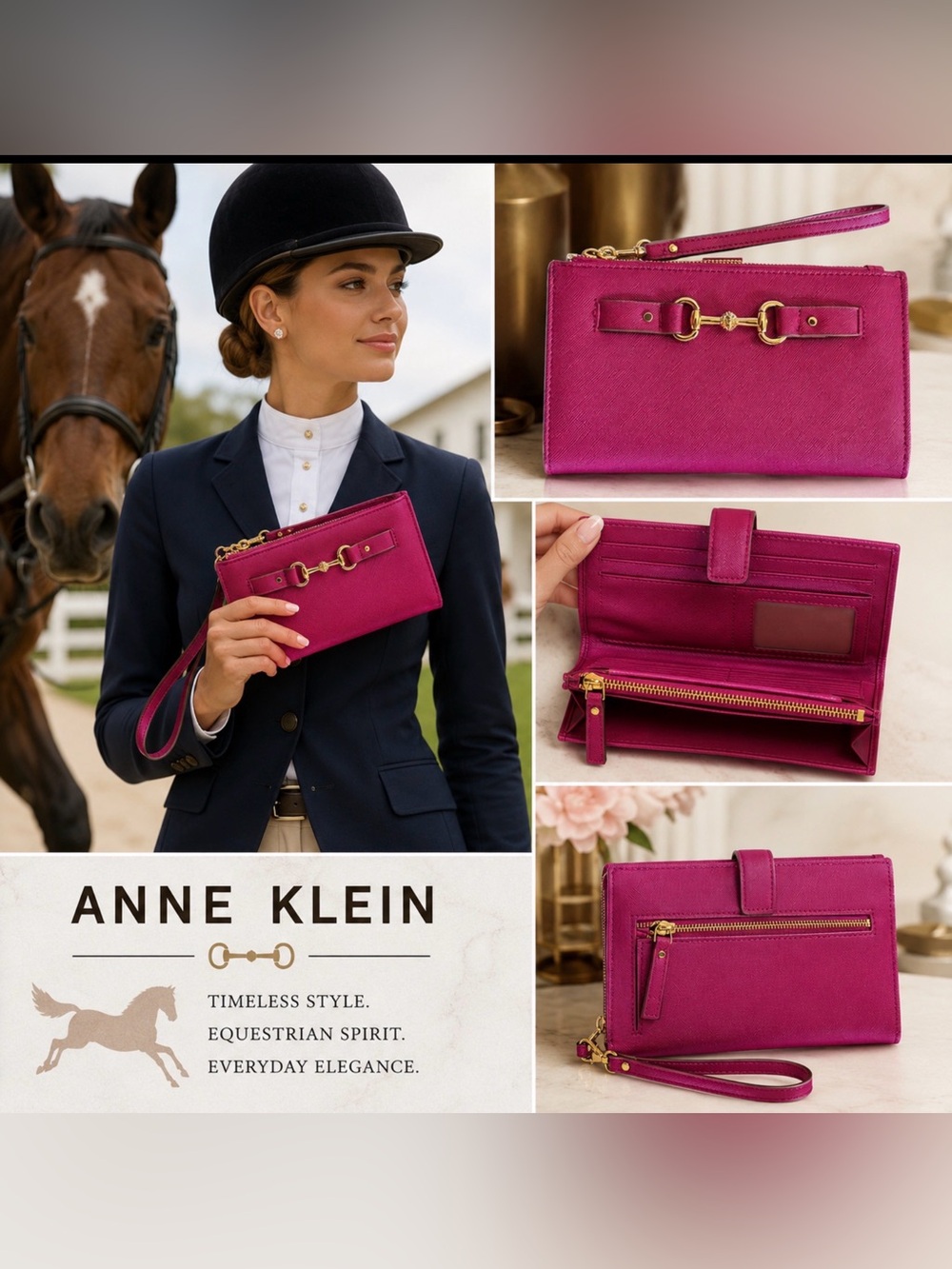 NEW Anne Klein Fuchsia Horse-bit Wristlet Wallet